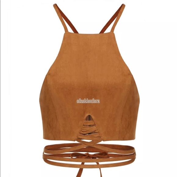 Boho high neck halter tie around crop top - Picture 3 of 8